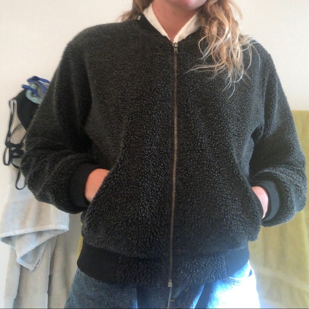 Brandy Melville fuzzy bomber jacket